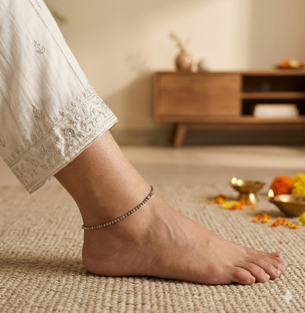 Dhanmayi Raw Pyrite Anklet w/ Free Pyrite Stone