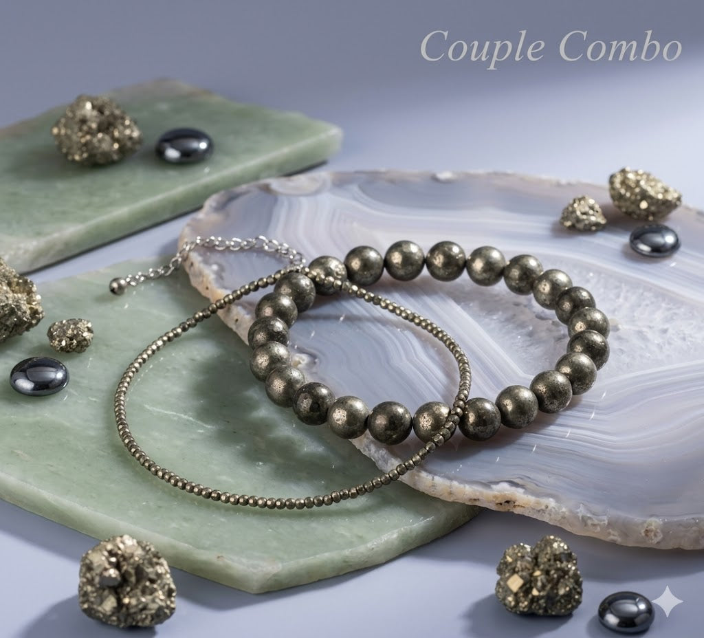 Dhanmayi Raw Pyrite Anklet & Bracelet (Couple Combo)