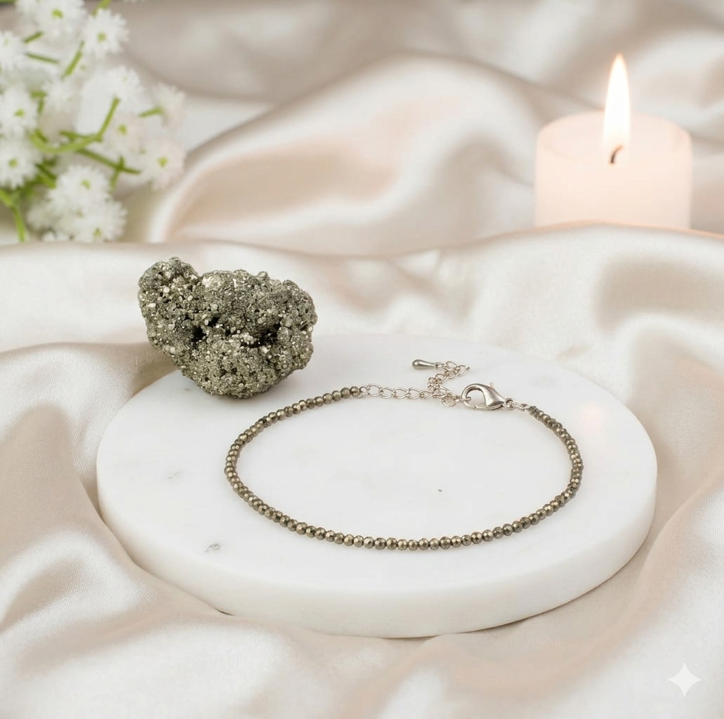 Dhanmayi Raw Pyrite Anklet w/ Free Pyrite Stone
