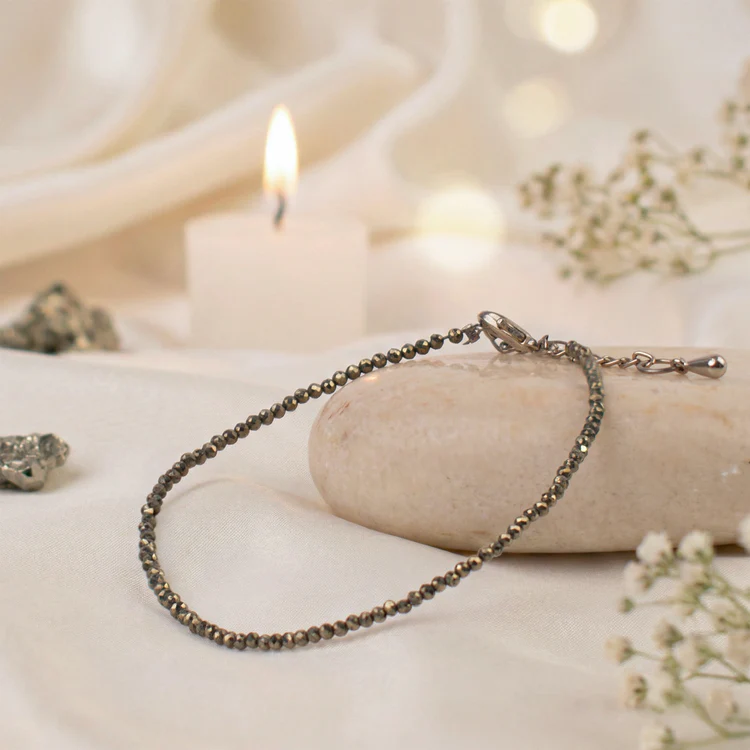 Dhanmayi Raw Pyrite Anklet w/ Free Pyrite Stone